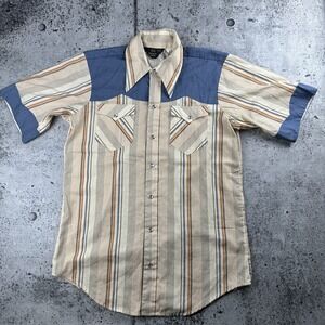 Vintage 70s Sears western Wear  Strip Color Block Shirt Sleeve 16 Large